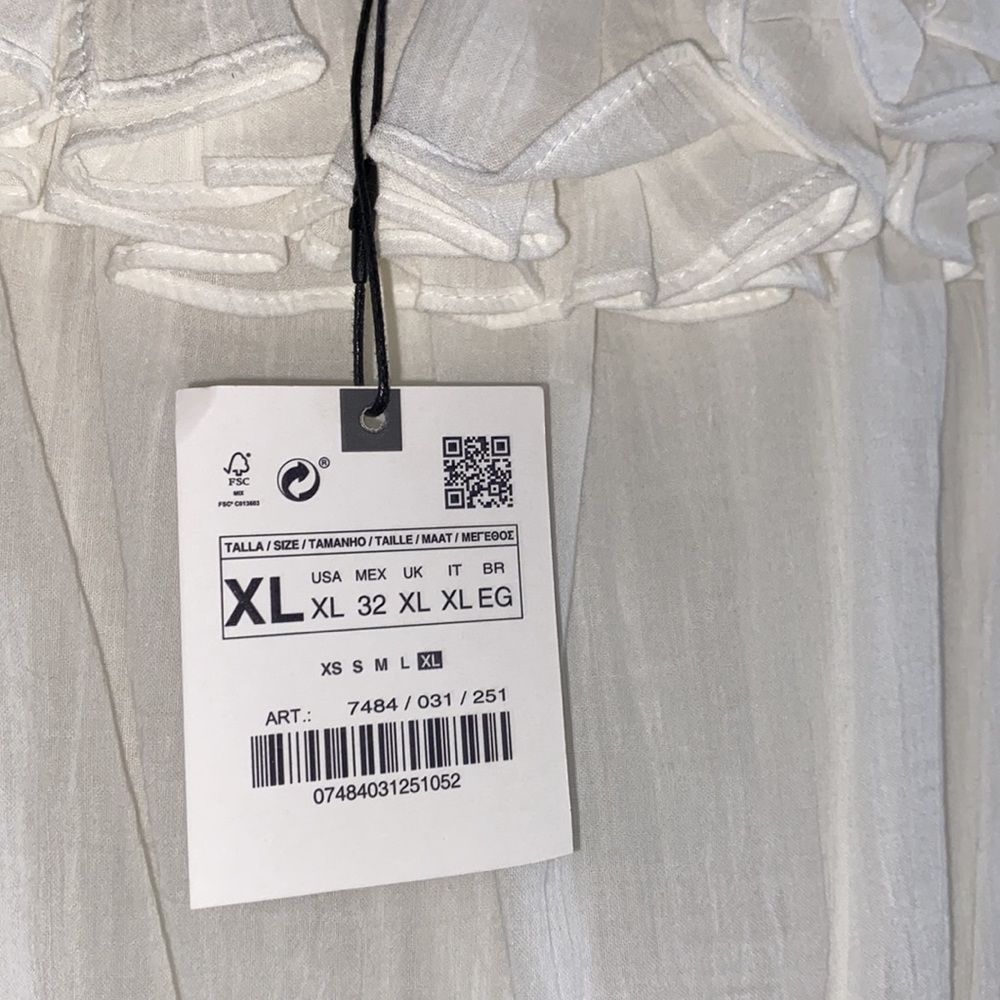 Zara White Ruffle Blouse XL | Long Sleeve Cotton Romantic Top NWT - Picture 7 of 15